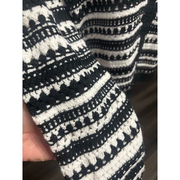 Nanette Lepore Nordic open knit black white cardigan button up grandmacore cozy - Picture 7 of 9